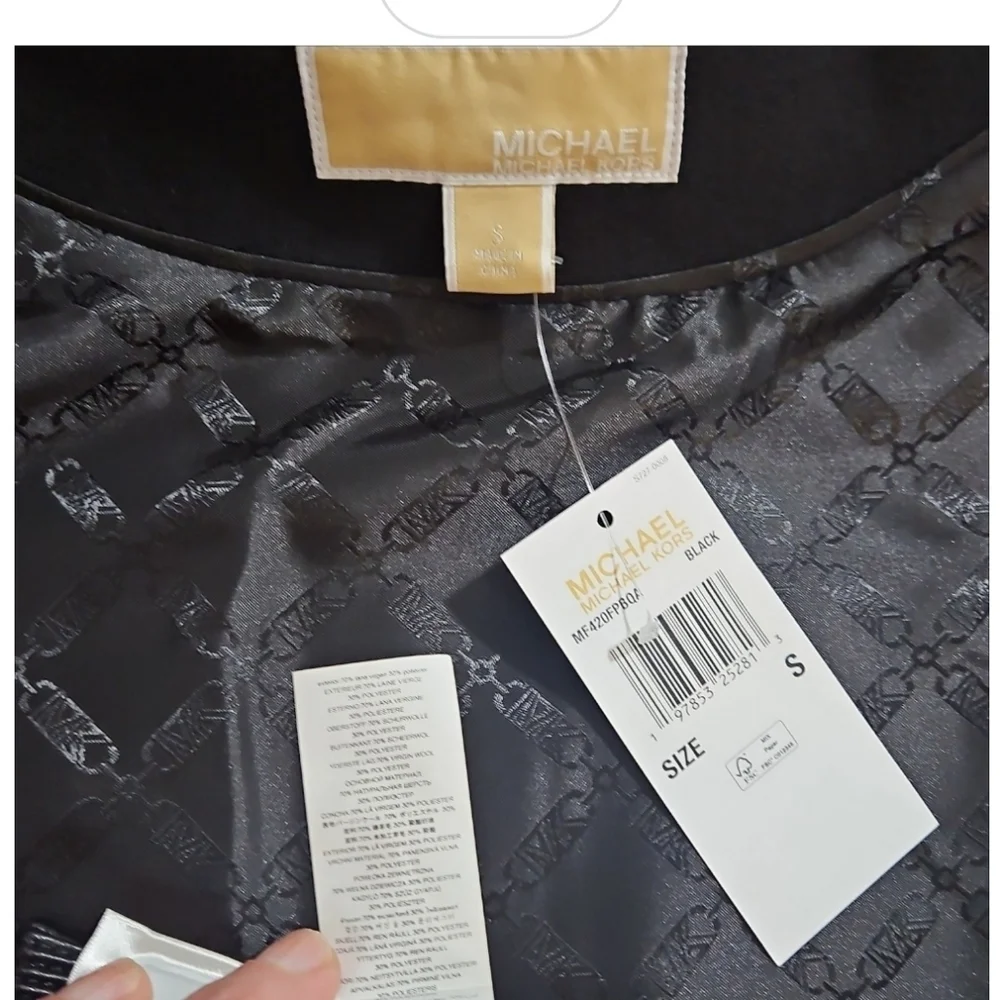 NWT Michael Kors Black Oversized Mixed Media Faux Leather Bomber Jacket S